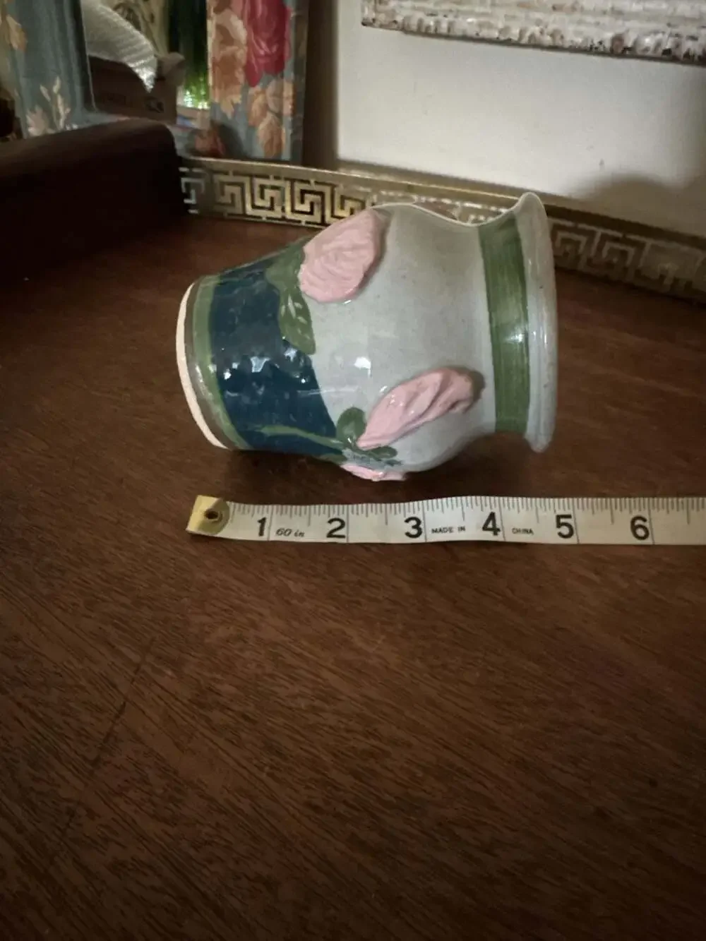 LST Ceramic Hand-Painted Floral Relief Small Vase